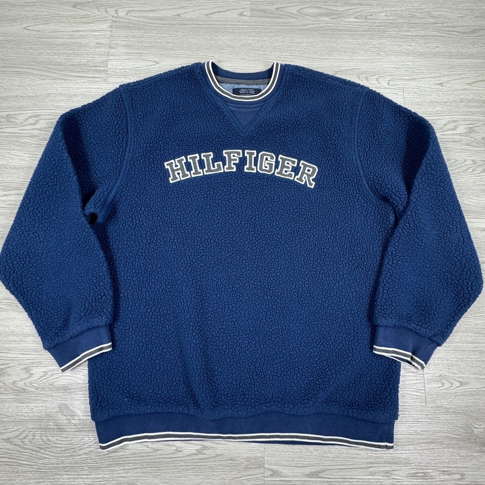 Tommy‎ Jeans Men's Fleece Sweatshirt Hilfiger Logo Sherpa Navy Blue Small